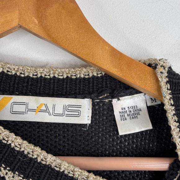 VTG 90s Chaus Ugly Christmas Sweater M 3D Metallic Bobble Patchwork Granny 80s - Picture 6 of 11